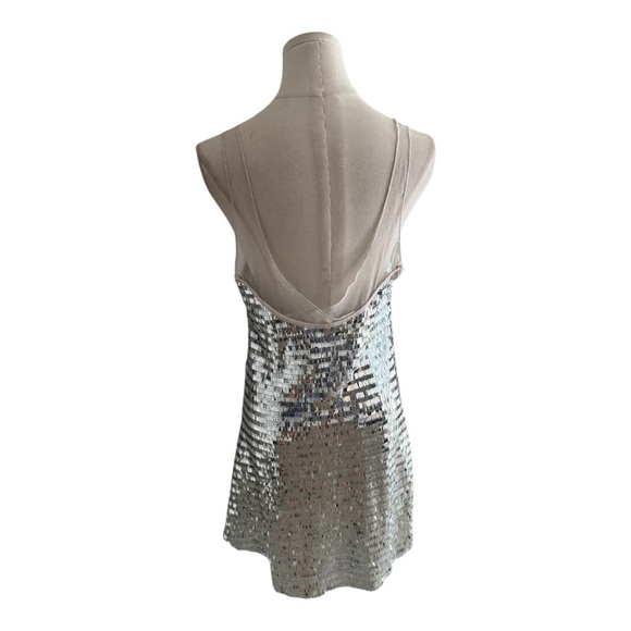 FREE PEOPLE x Intimately FP Disco Fever Mini Slip Silver Sequin Mesh Dress - Picture 8 of 15